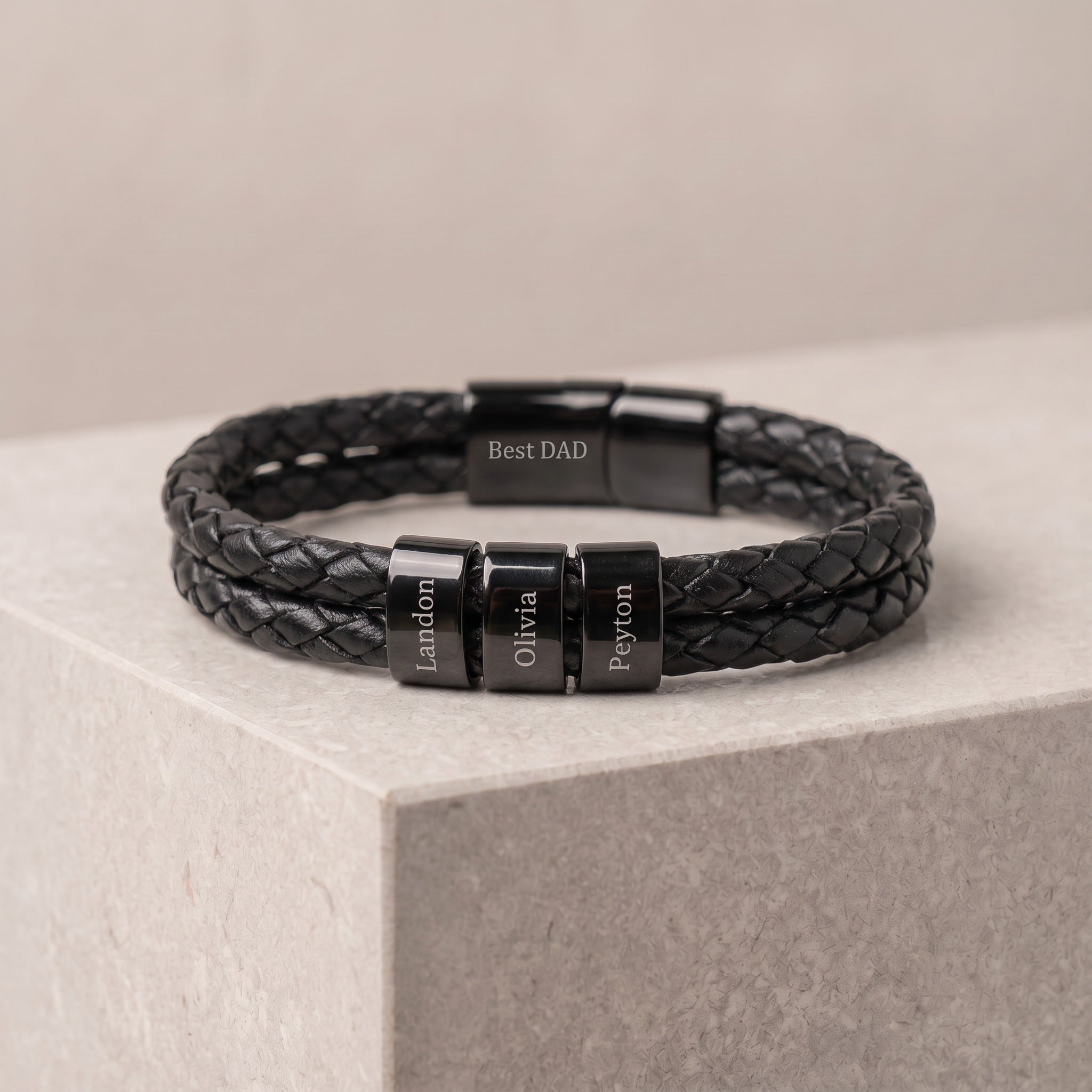 Men's Personalized Leather Bracelet with Kids Names