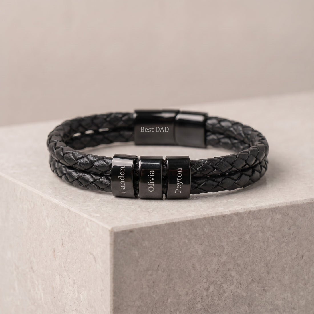 Men's Personalized Leather Bracelet with Kids Names