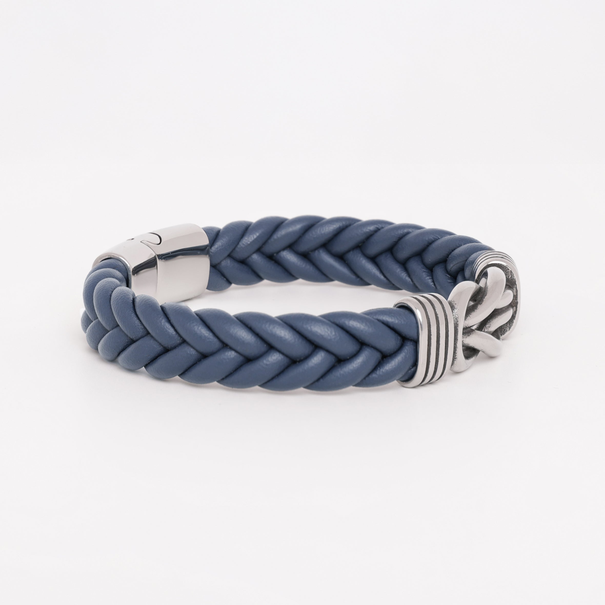 Blauwe leren Infinity-knooparmband met aangepaste gravure