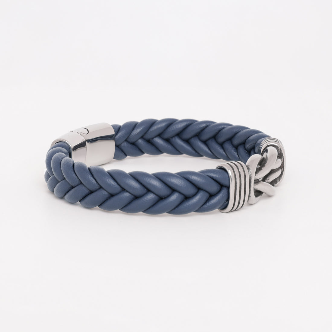 Blauwe leren Infinity-knooparmband met aangepaste gravure