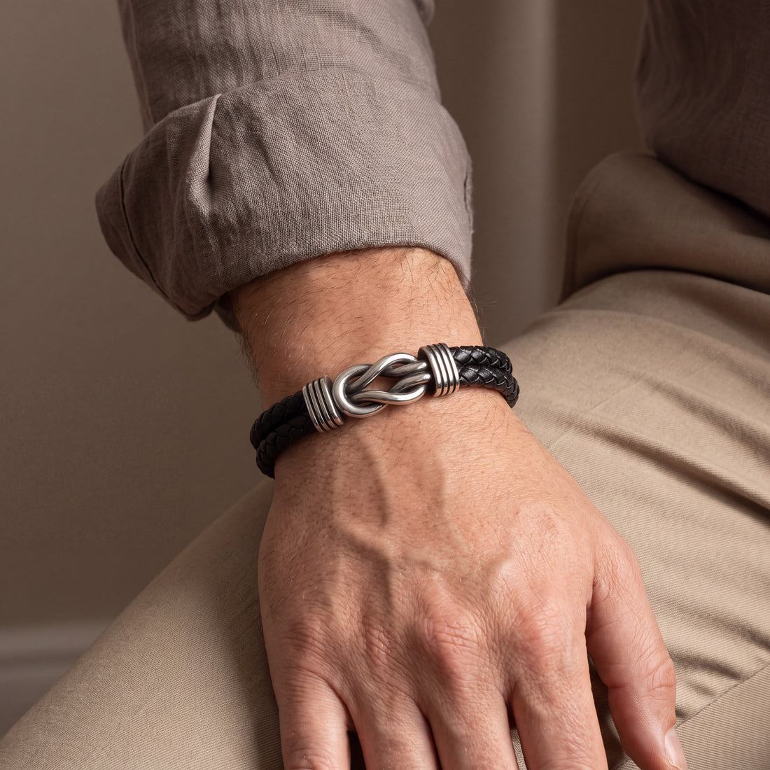 Leather Knot Bracelet for Men with Hidden Message