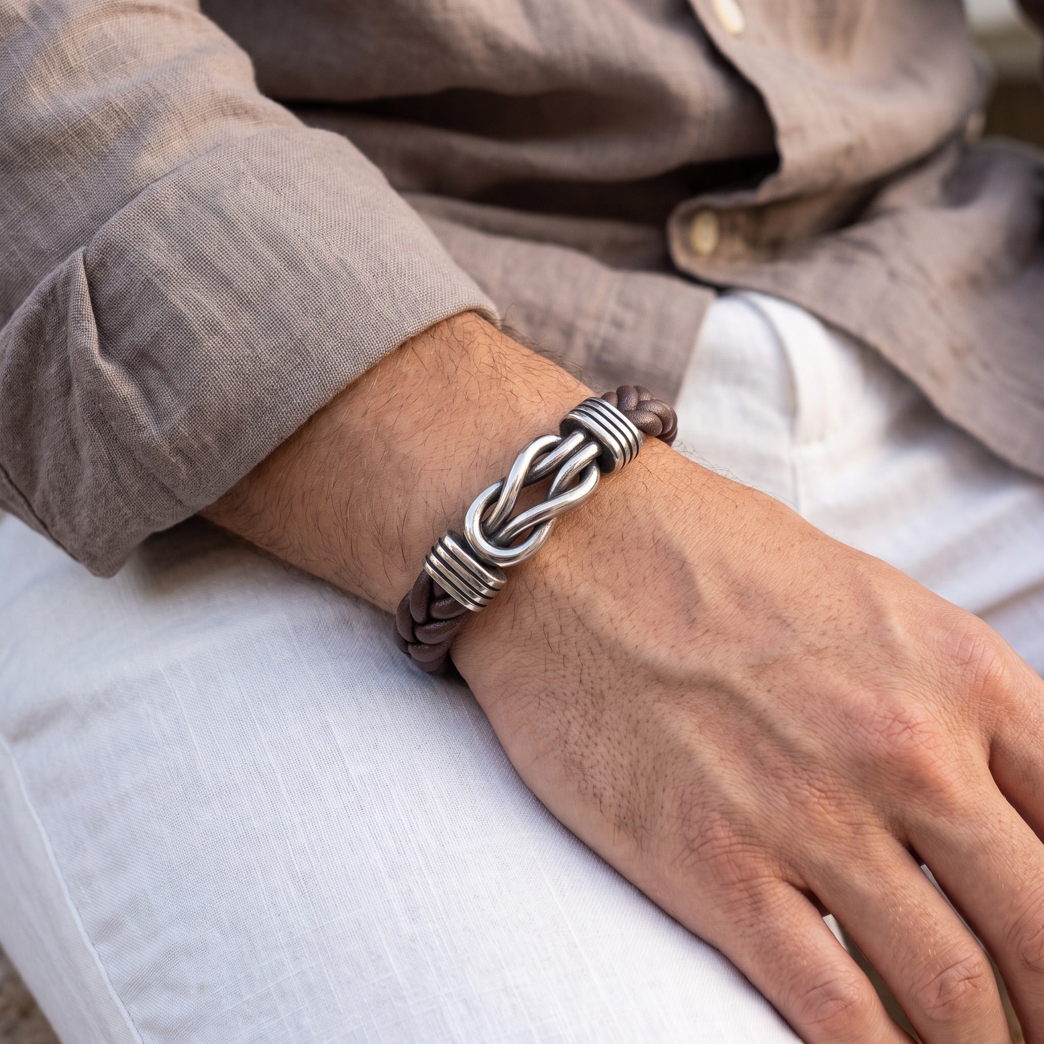 Pulsera de nudo de cuero trenzado - Azul