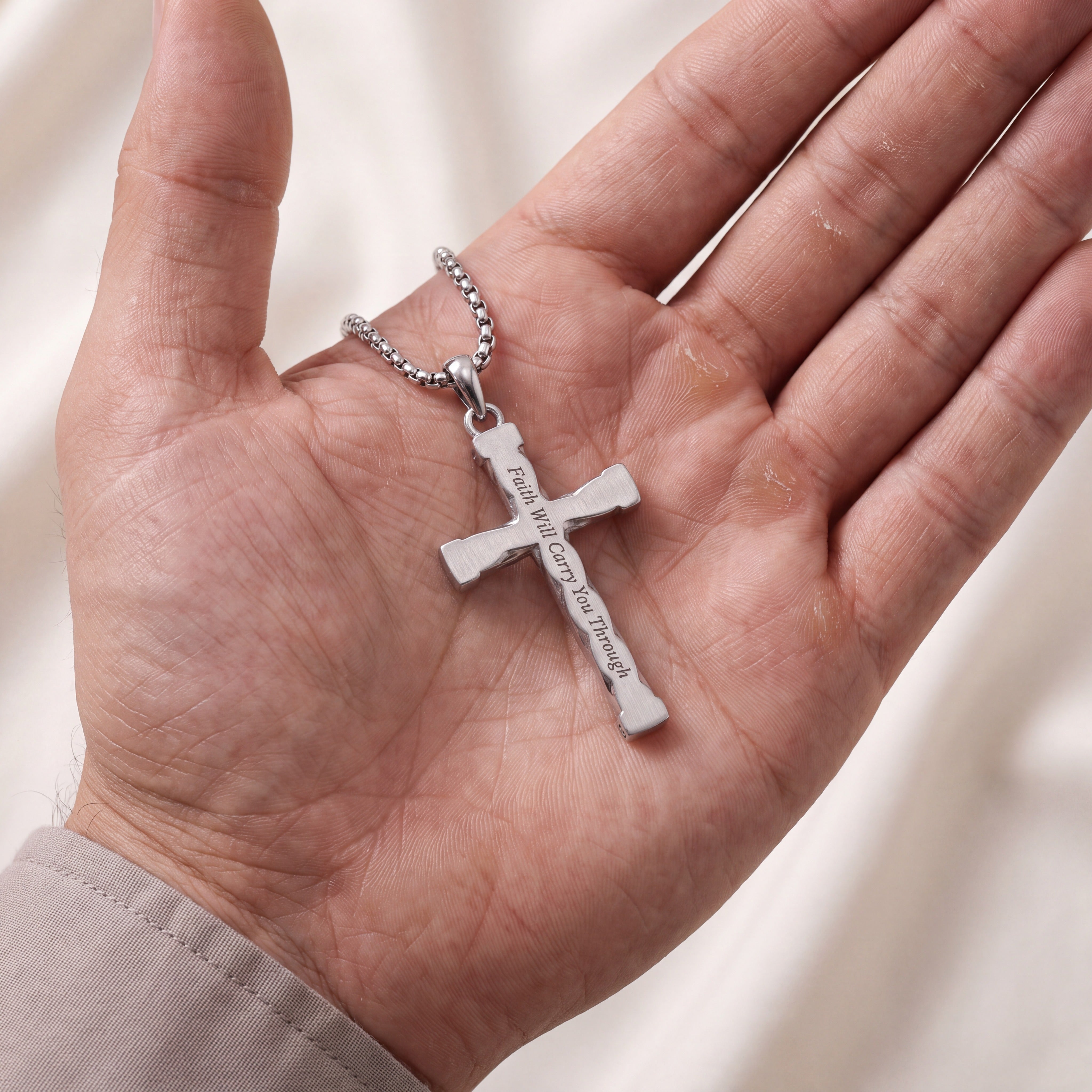 Threefold Twisted Cross Necklace - Silver