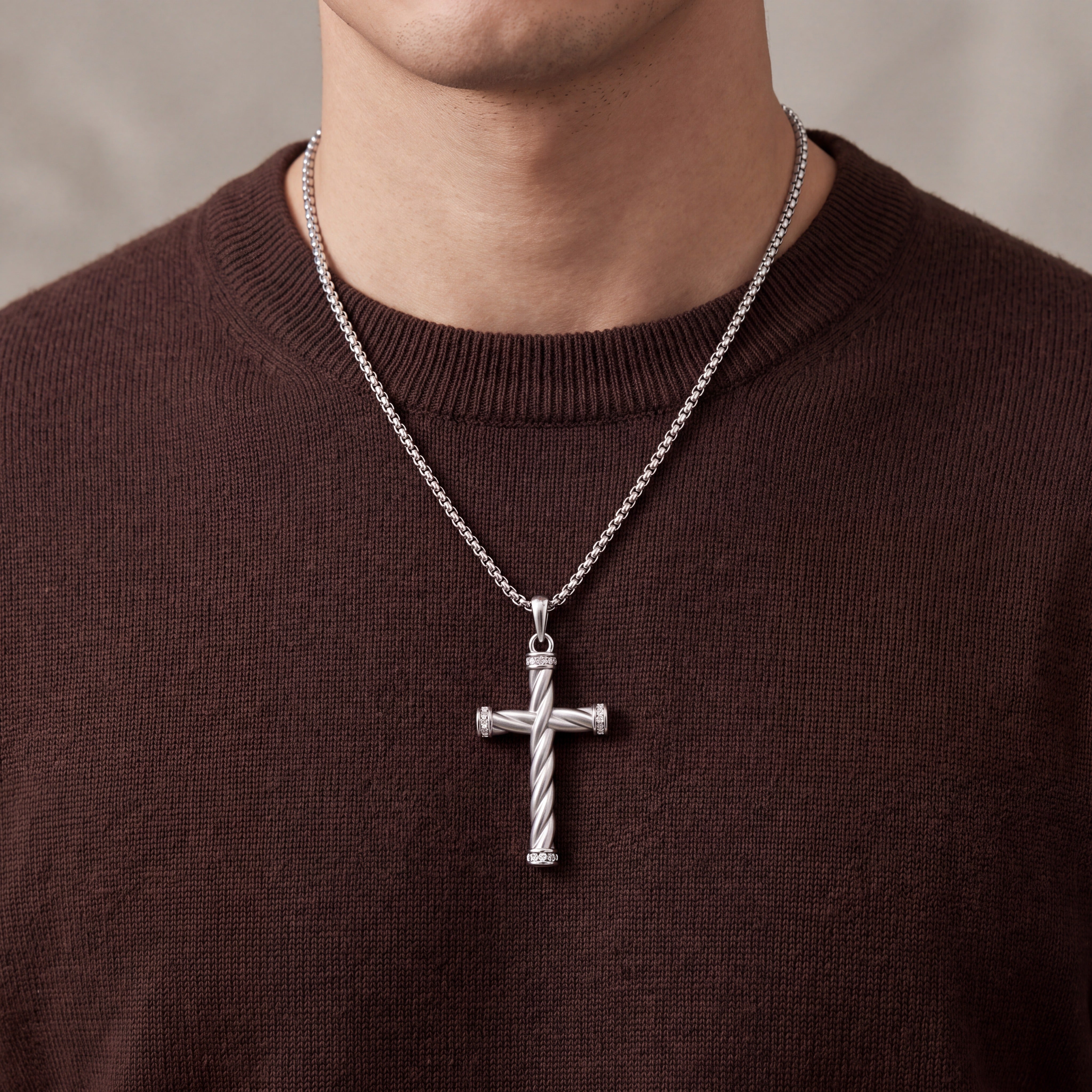 Threefold Twisted Cross Necklace - Silver