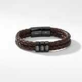 Men's Leather Bracelet with Family Names - Brown