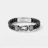 Personalized Infinity Knot Leather Bracelet - Silver Braided