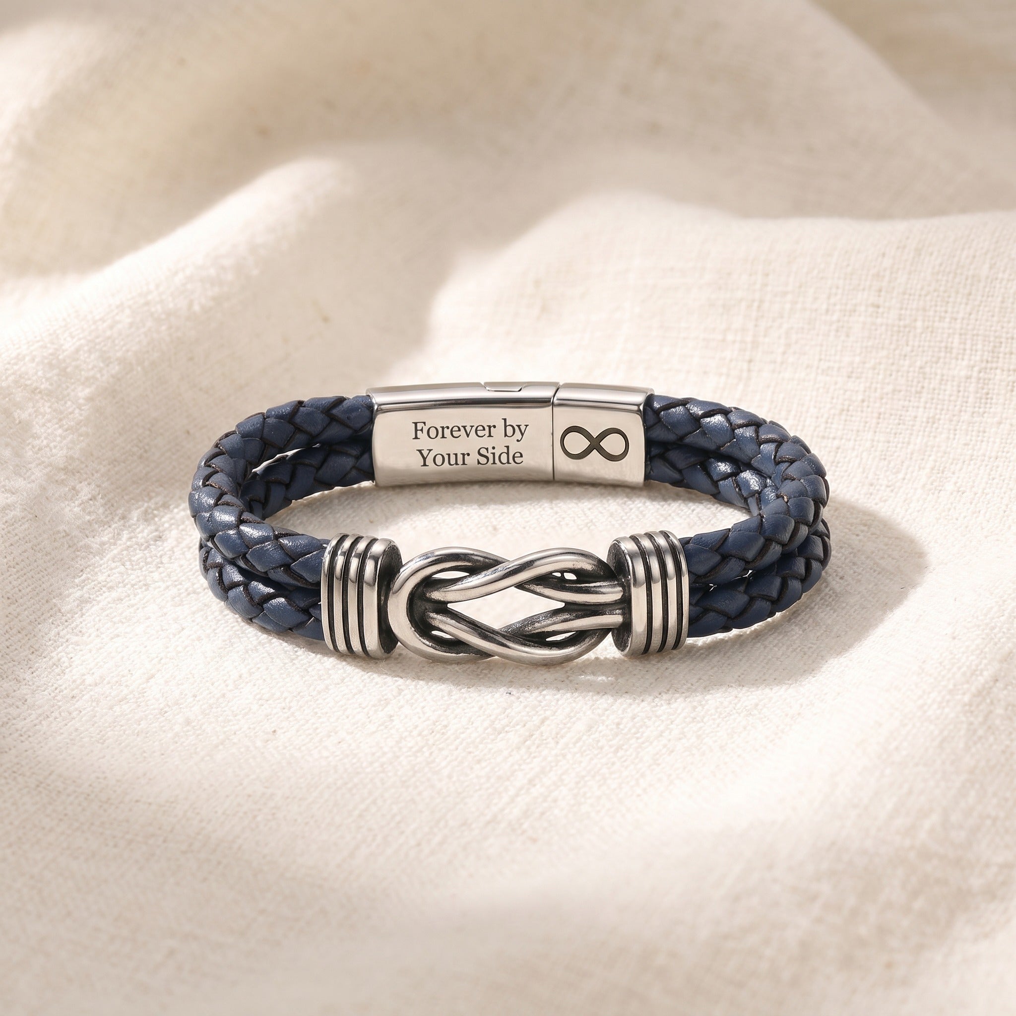 Personalized Infinity Knot Leather Bracelet - Blue