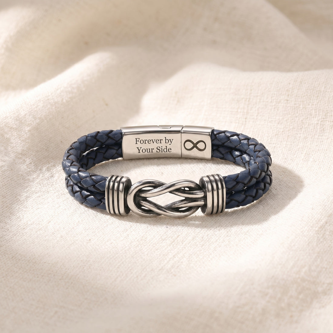 Personalized Infinity Knot Leather Bracelet - Blue
