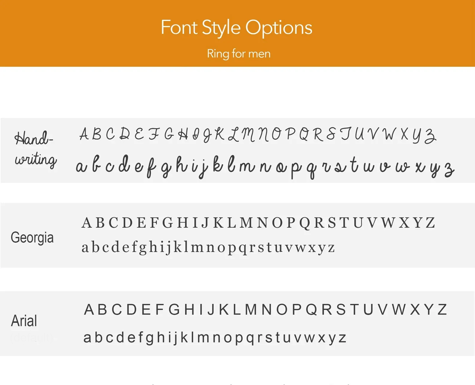 font style option for custom engraving ring