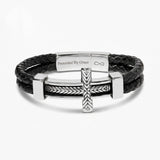 Personalized Men’s Cross Leather Bracelet – Christian Gift for Men