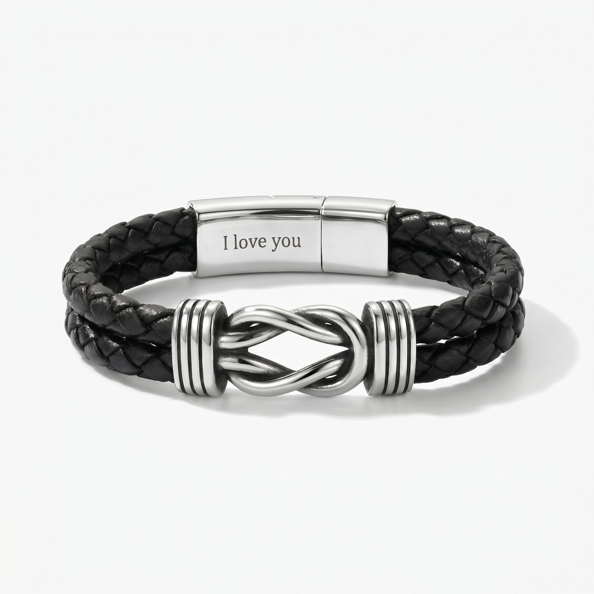 Personalized Leather Knot Bracelet for Men with Hidden Engraving