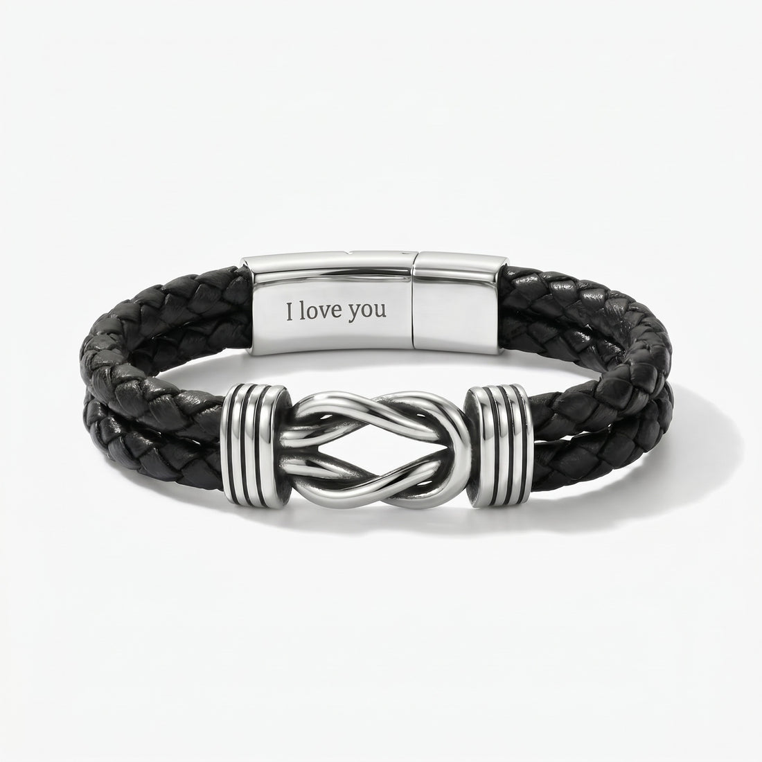 Personalized Leather Knot Bracelet for Men with Hidden Engraving