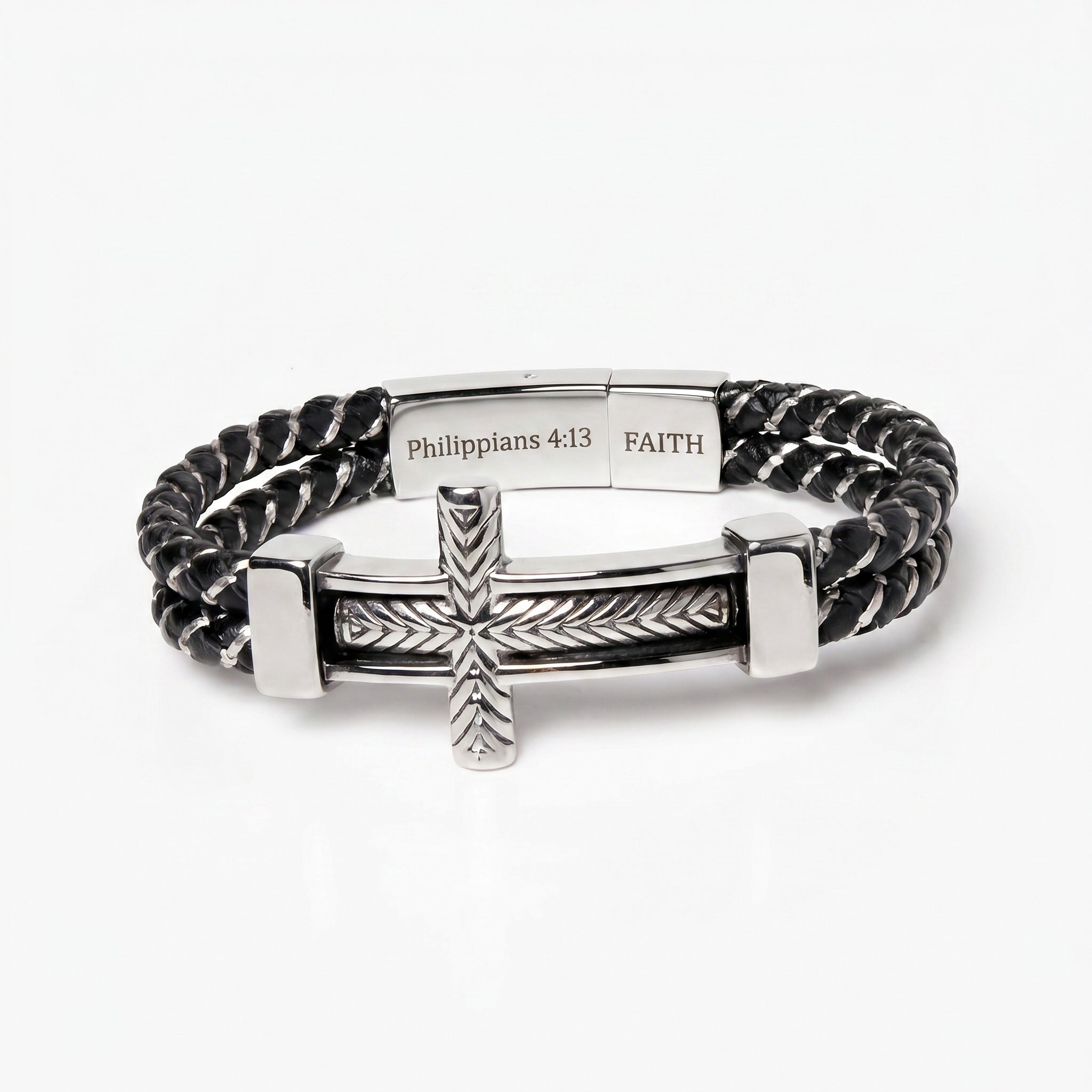 Personalized Men’s Cross Leather Bracelet – Custom Christian Gift for Men