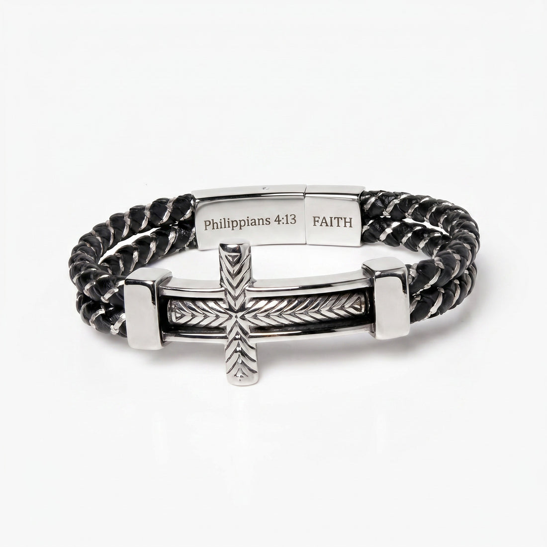 Personalized Men’s Cross Leather Bracelet – Custom Christian Gift for Men