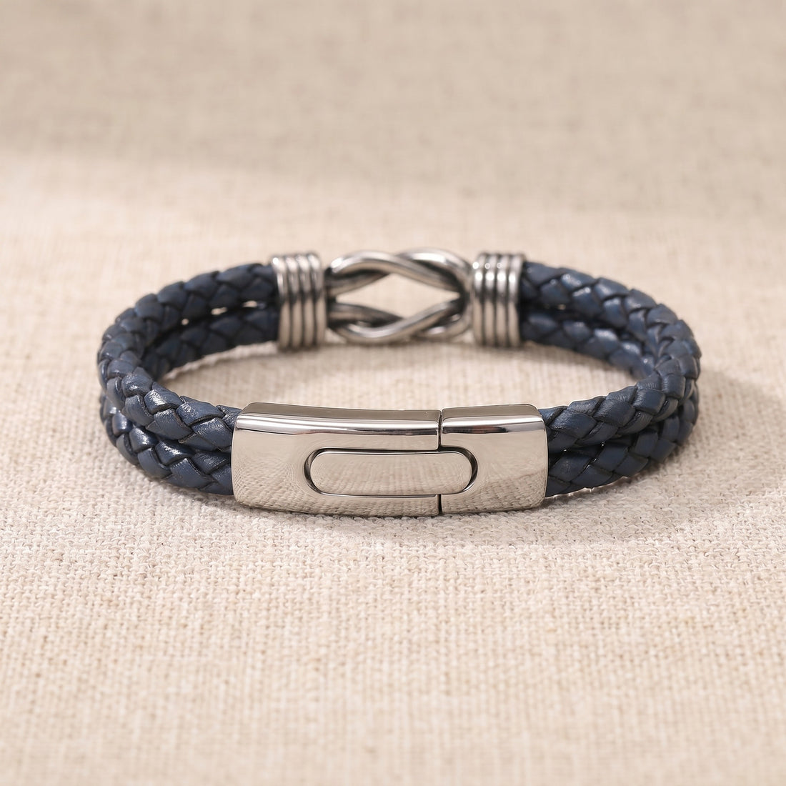 Personalized Infinity Knot Leather Bracelet - Blue