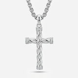 Engraved Silver Cross Necklace for Men