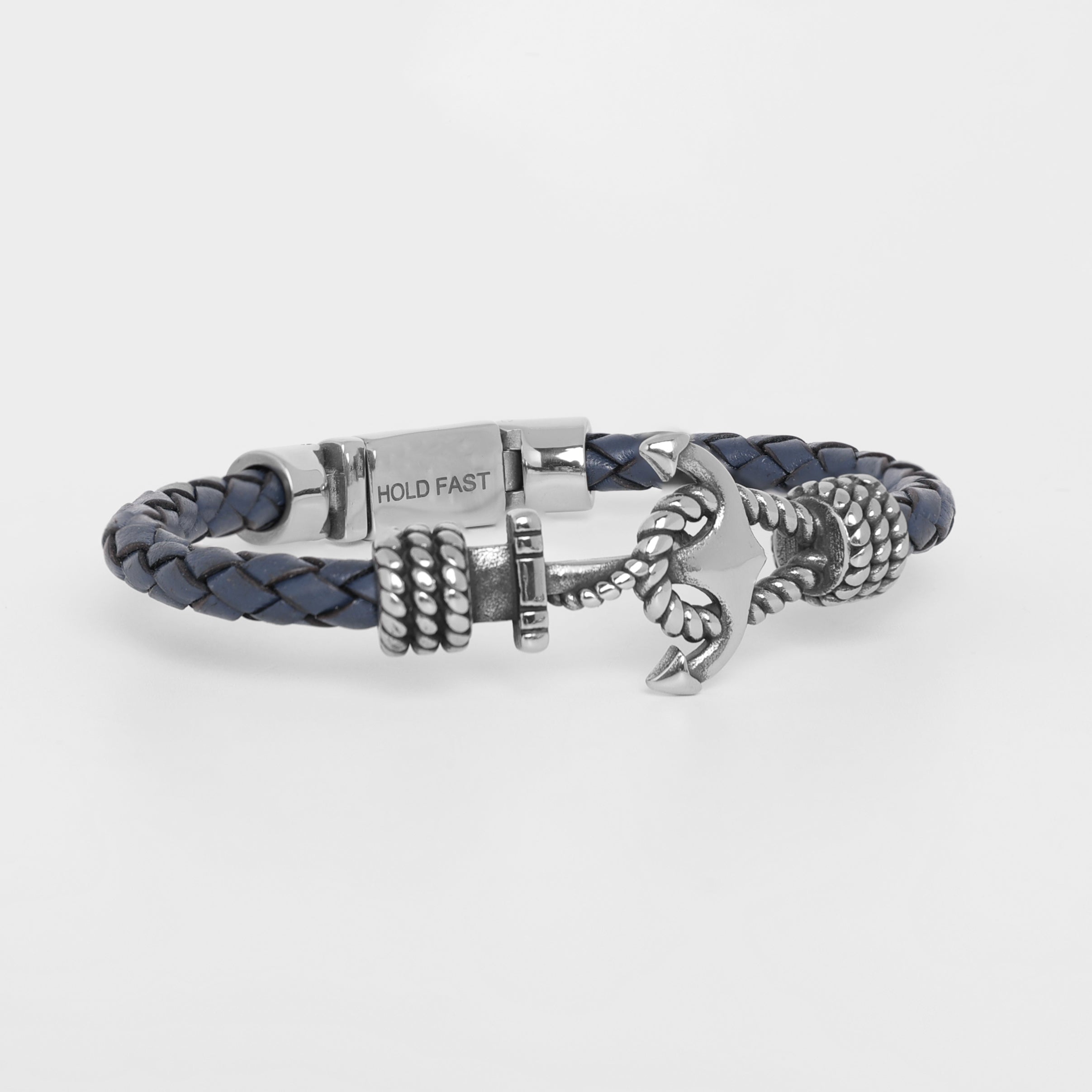 anchor leather bracelet for men with stainless steel clasp