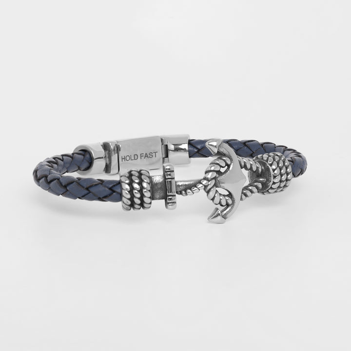 anchor leather bracelet for men with stainless steel clasp