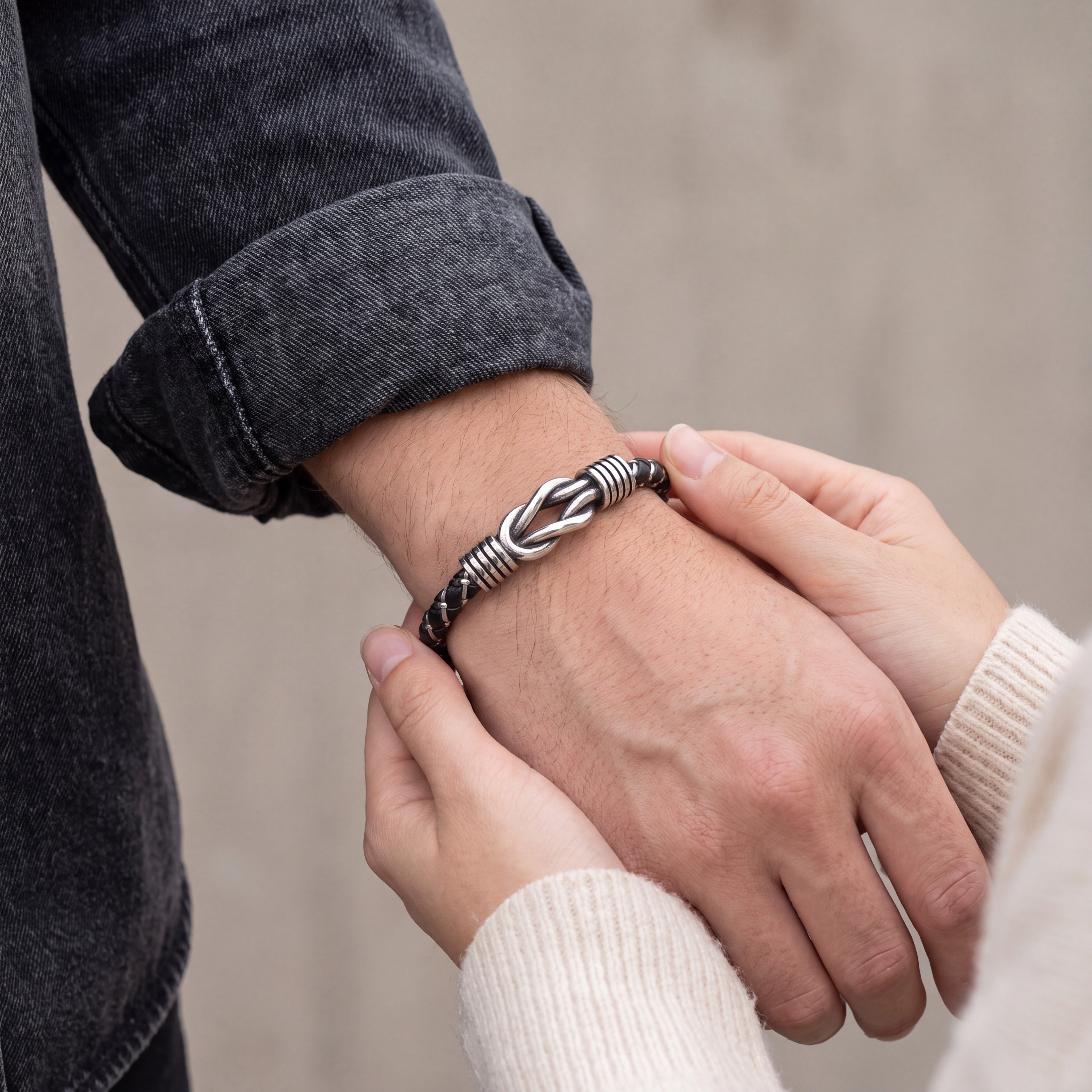 Knoop leren armband - gepersonaliseerde armband voor mannen