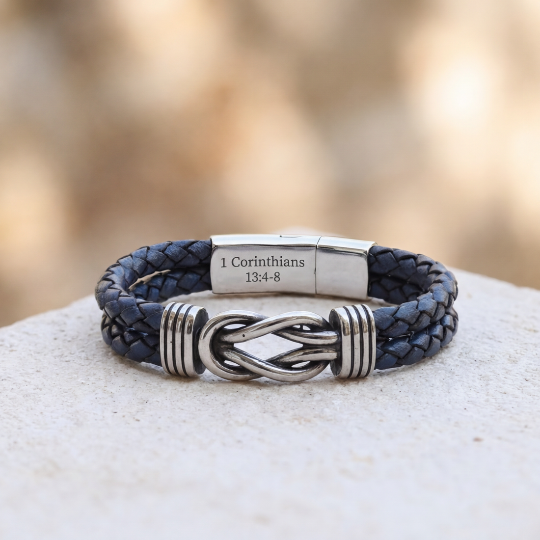 Personalized Infinity Knot Leather Bracelet - Blue