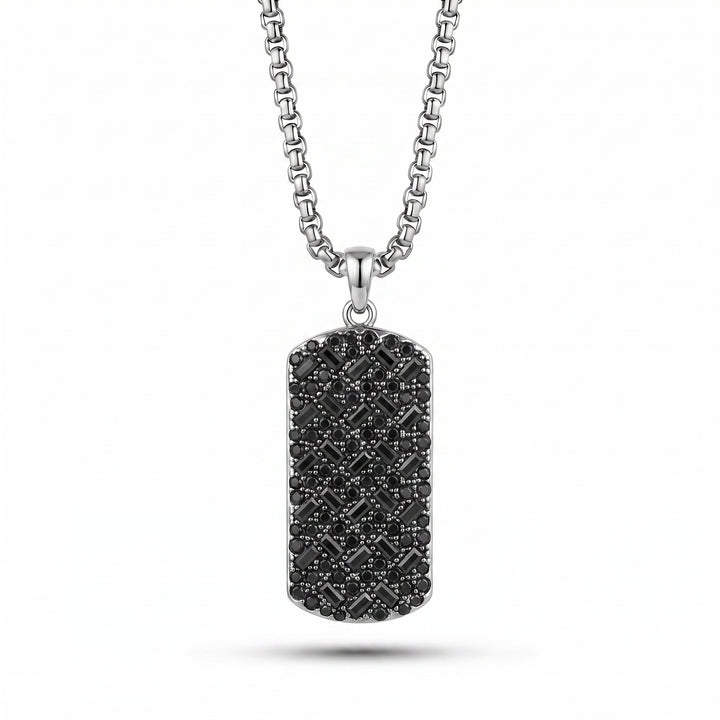 Engraved Men’s Tag Necklace with Black Diamond Accent