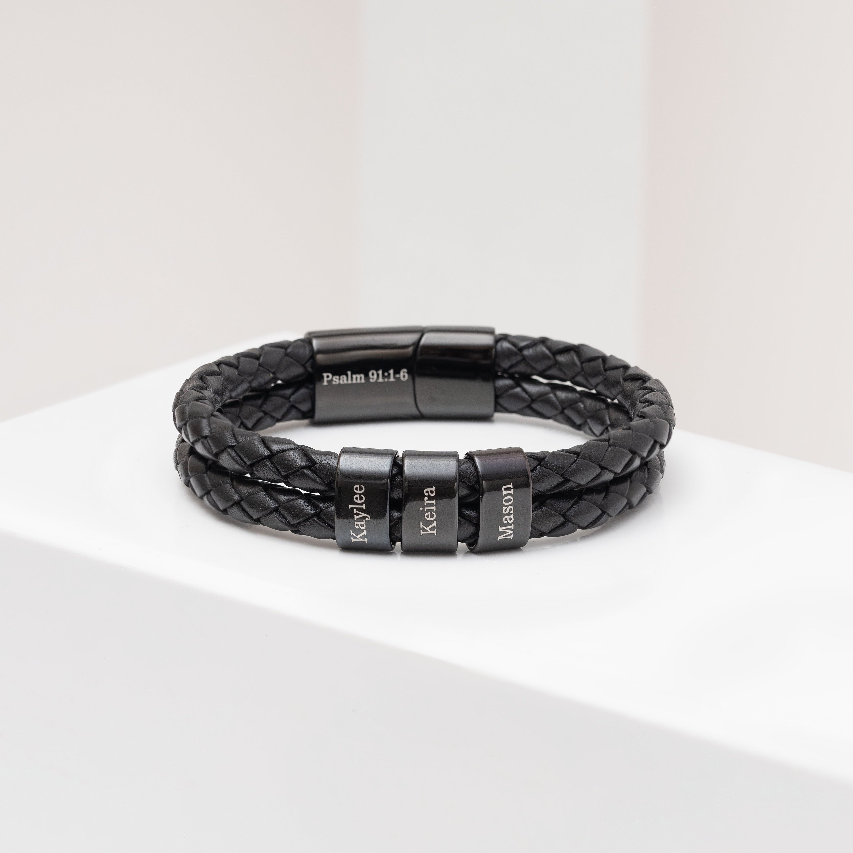 personalized men leather bracelet with family names
