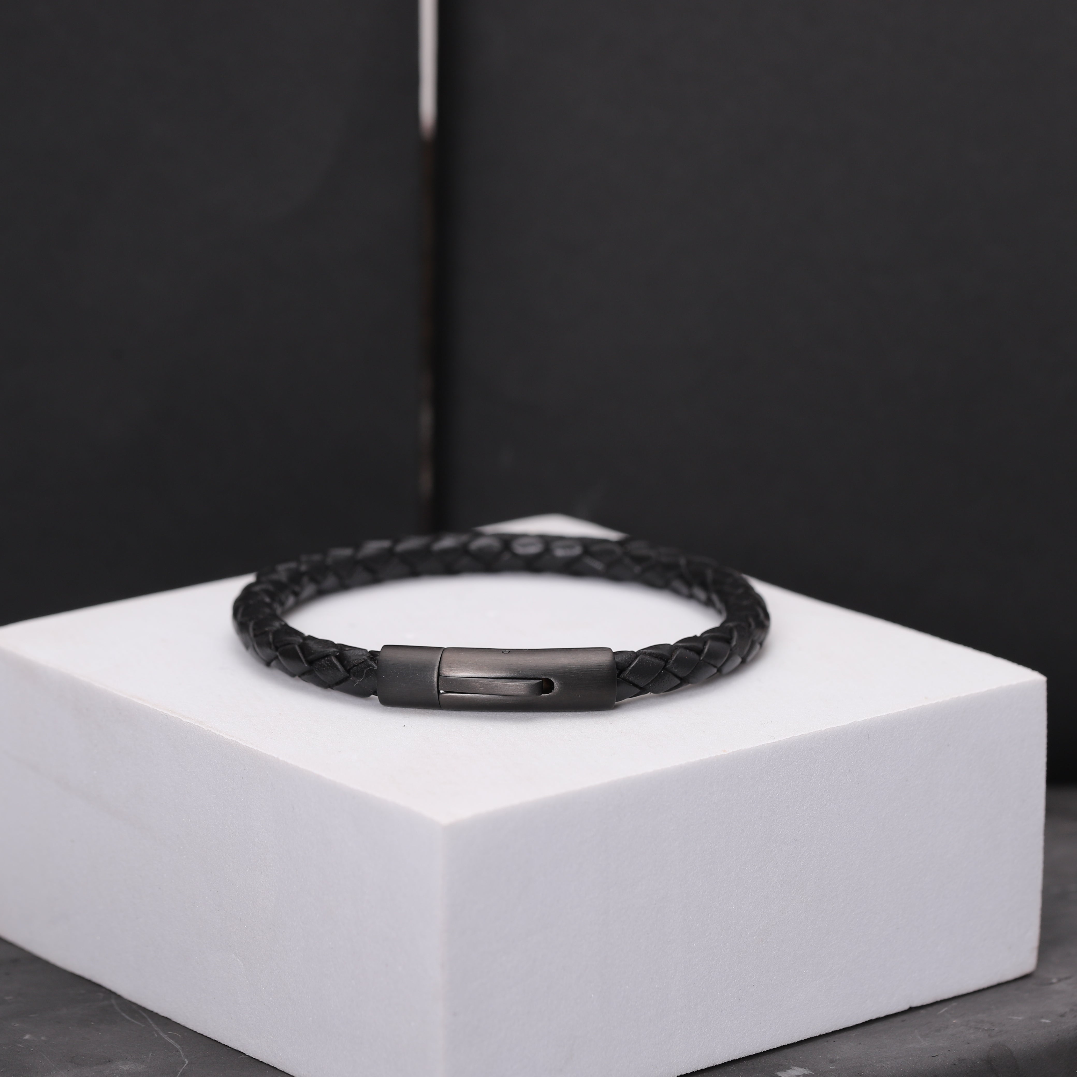 Personalized Leather Bracelet with Hidden Custom Message - Black