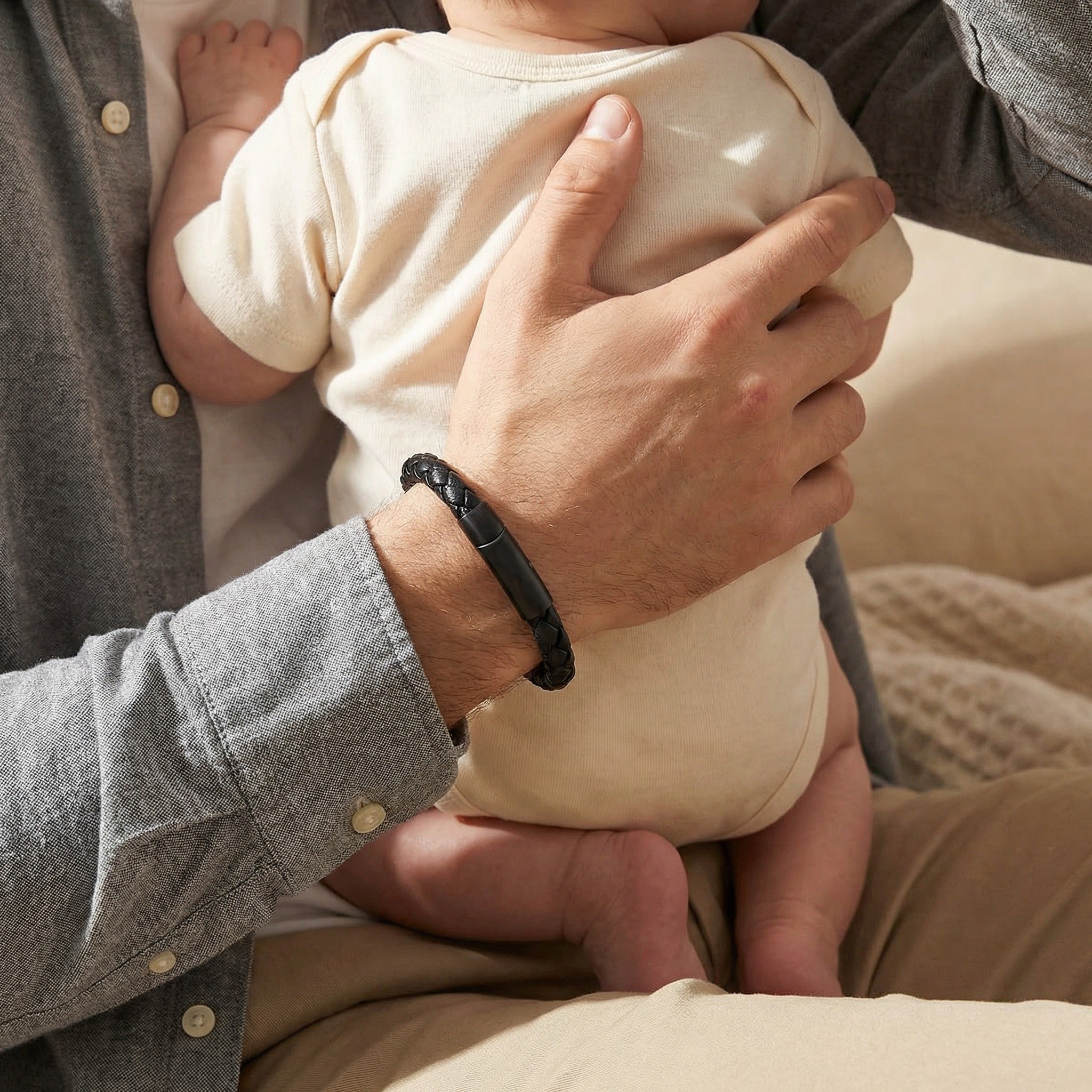 Personalized Leather Bracelet with Hidden Custom Message - Black