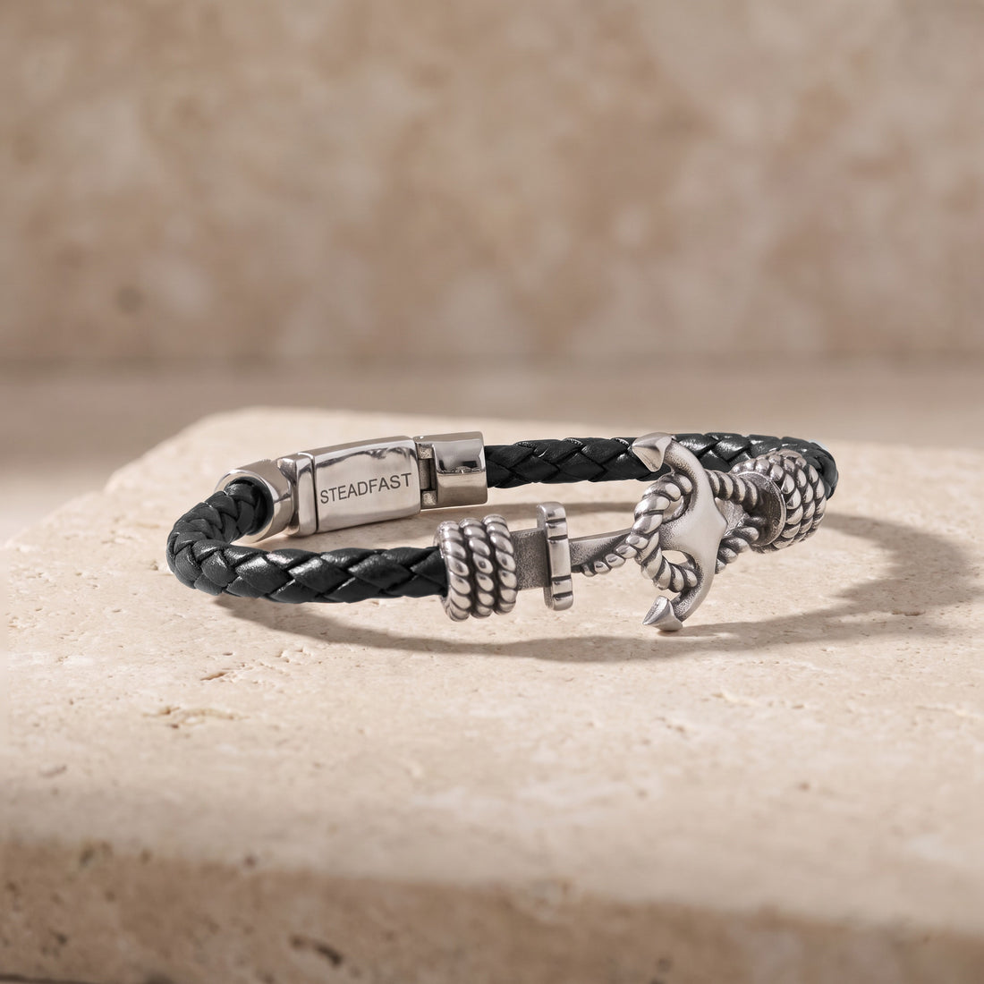 Men’s Personalized Anchor Leather Bracelet