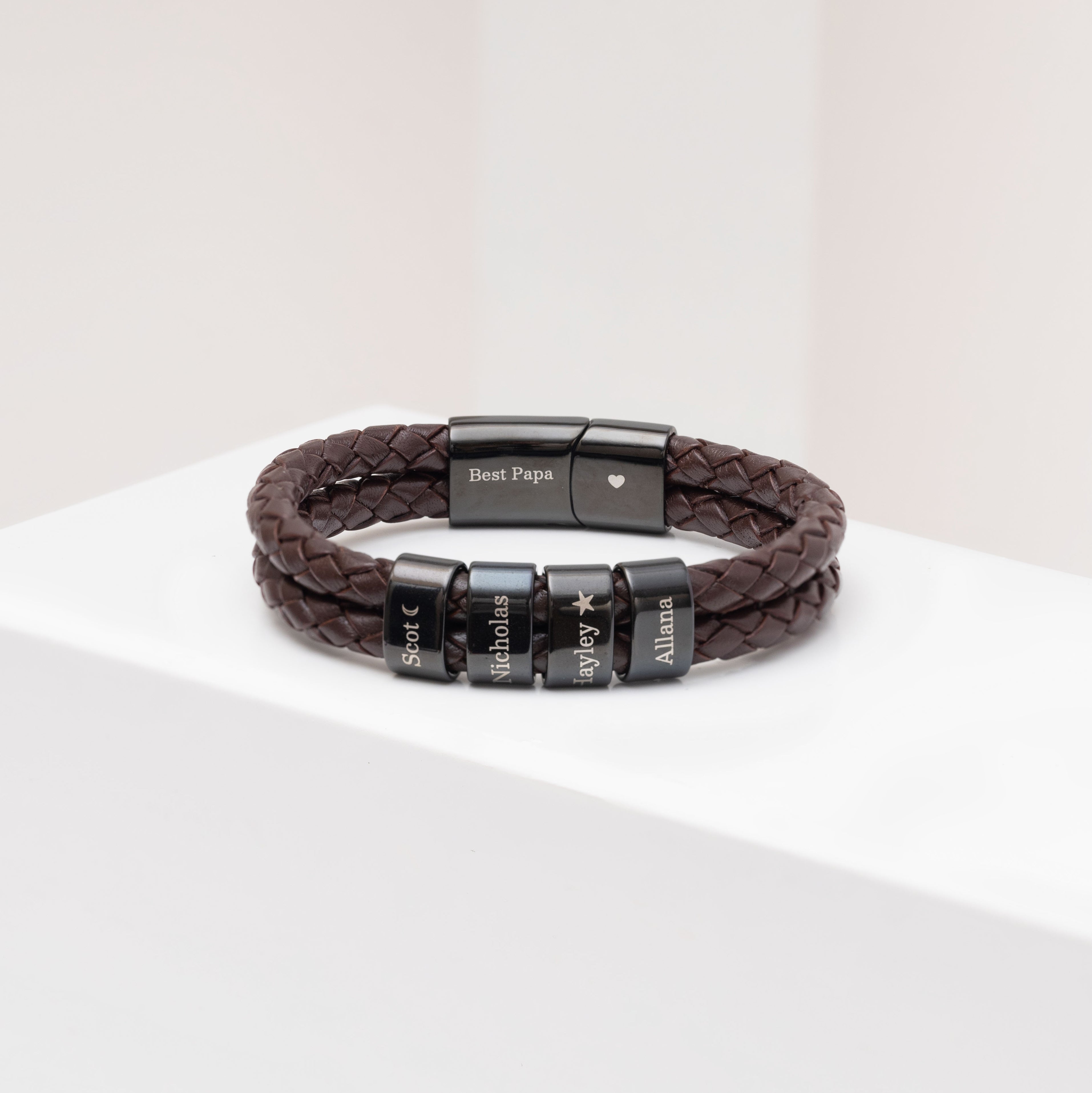 Men's Personalized Leather Bracelet with Family Names