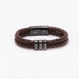 Men's Leather Bracelet with Family Names - Brown