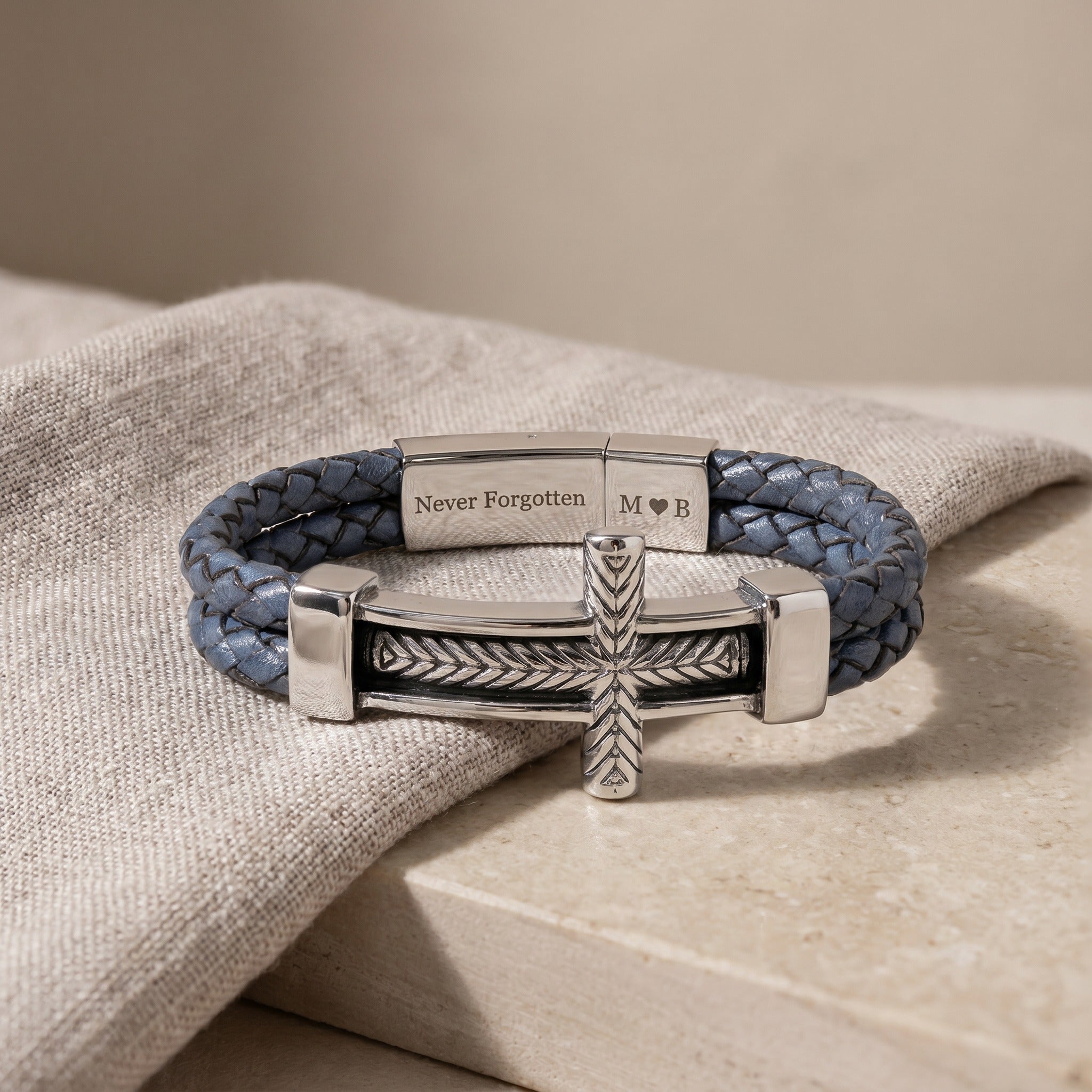 Custom Men’s Cross Leather Bracelet – Personalized Christian Gift