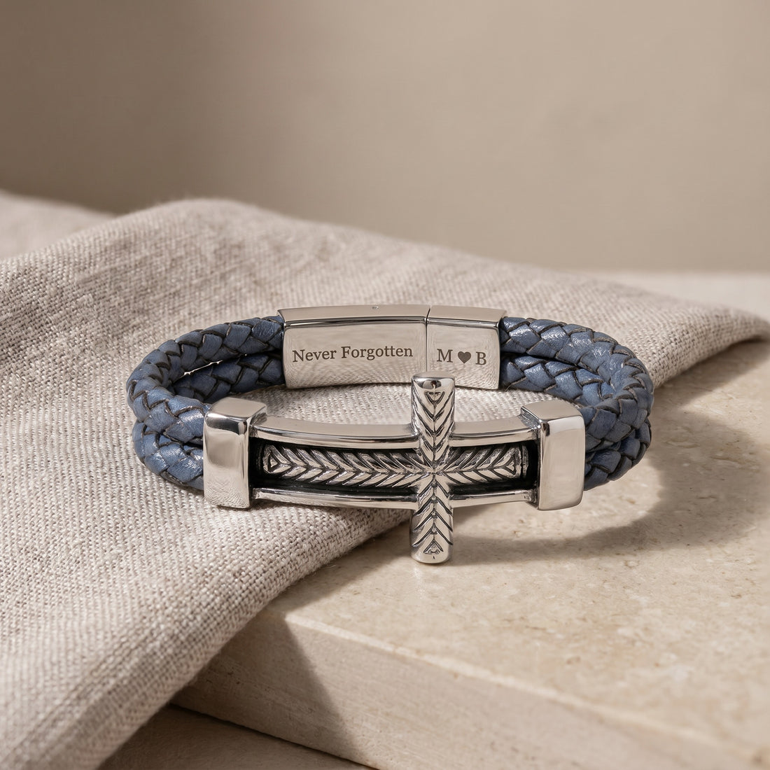 Custom Men’s Cross Leather Bracelet – Personalized Christian Gift