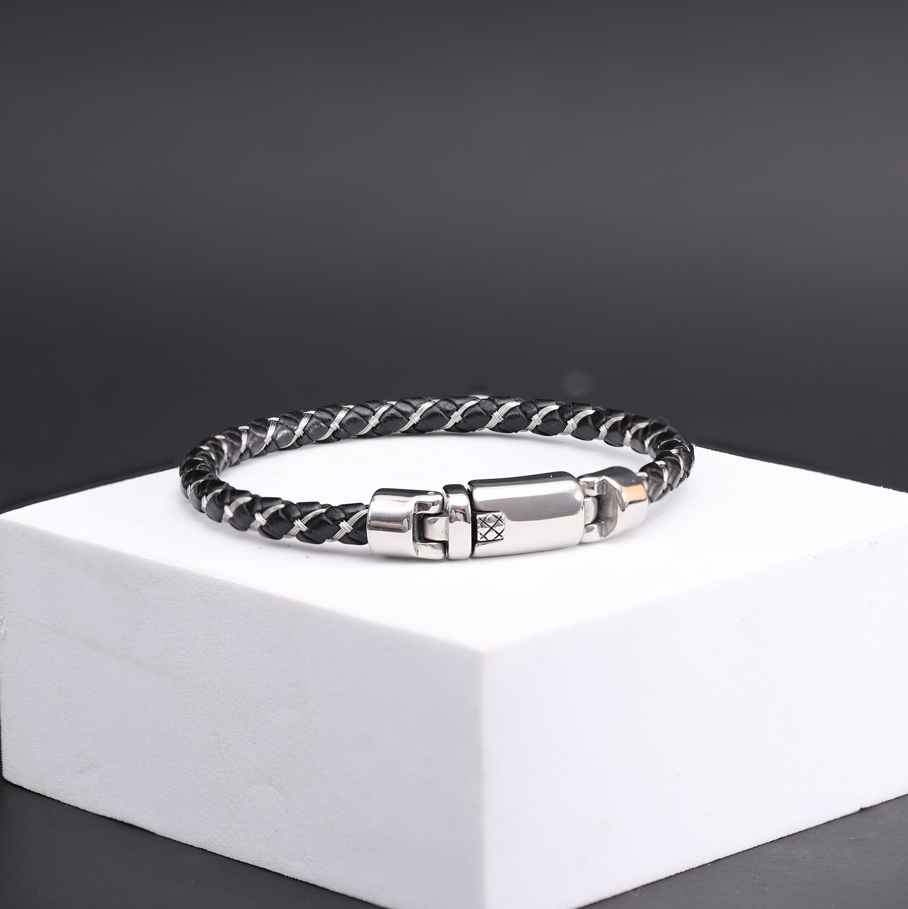 clasp leather bracelet for men