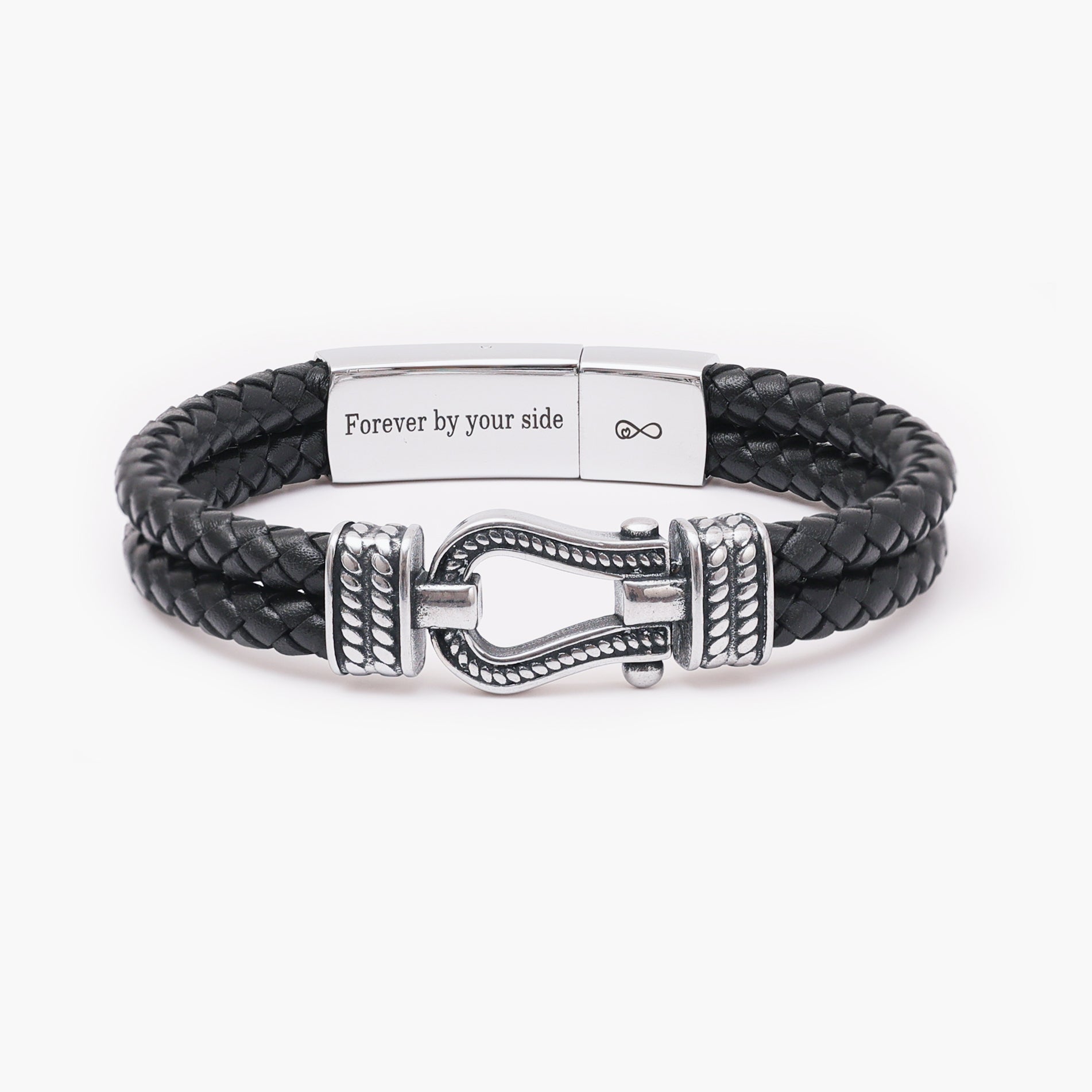 Pulsera de cuero negro con nudo infinito para hombres