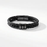 Men's Leather Bracelet with Family Names - Black
