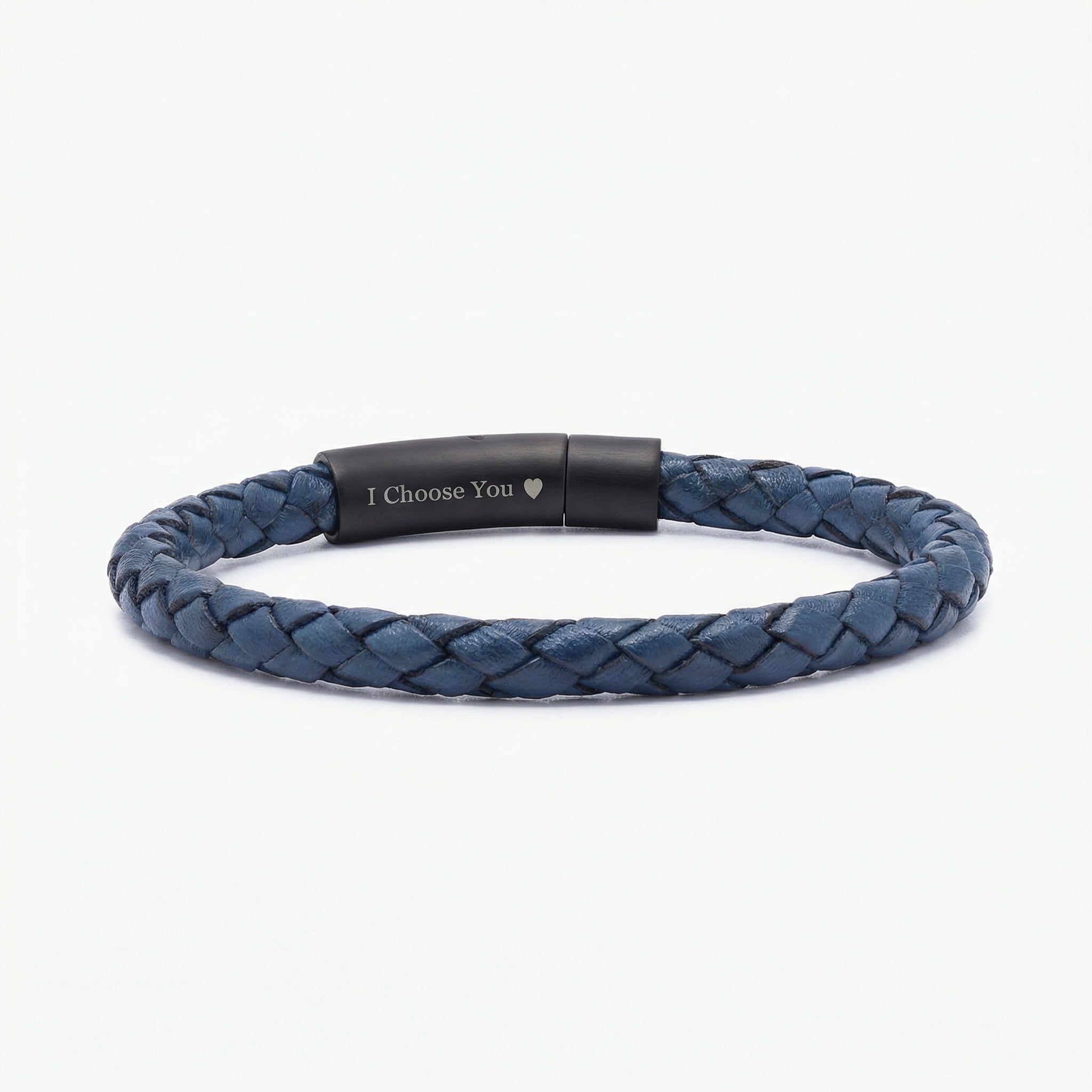 Custom Men’s Leather Bracelet with Hidden Engraving - Blue