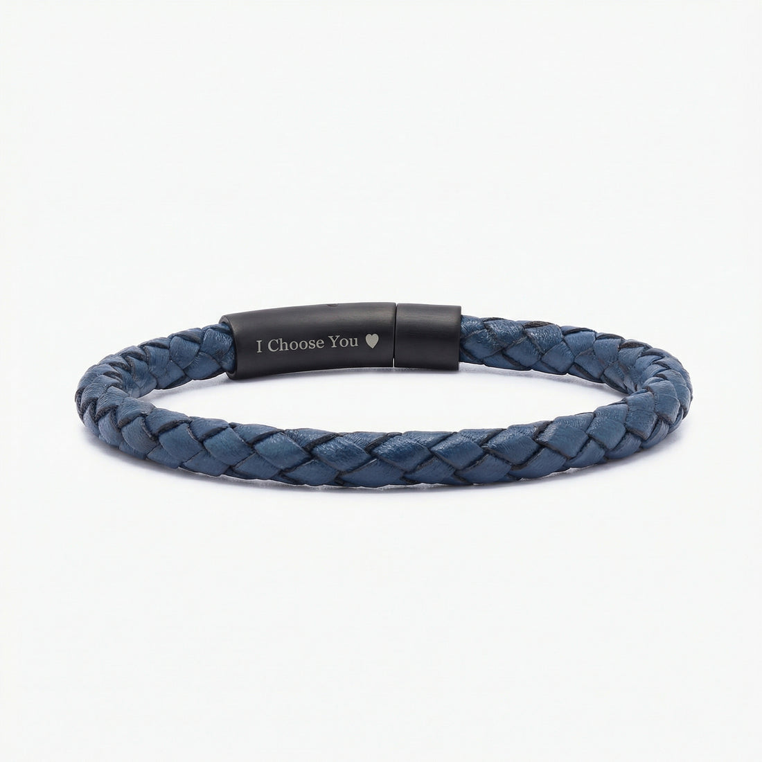 Custom Men’s Leather Bracelet with Hidden Engraving - Blue