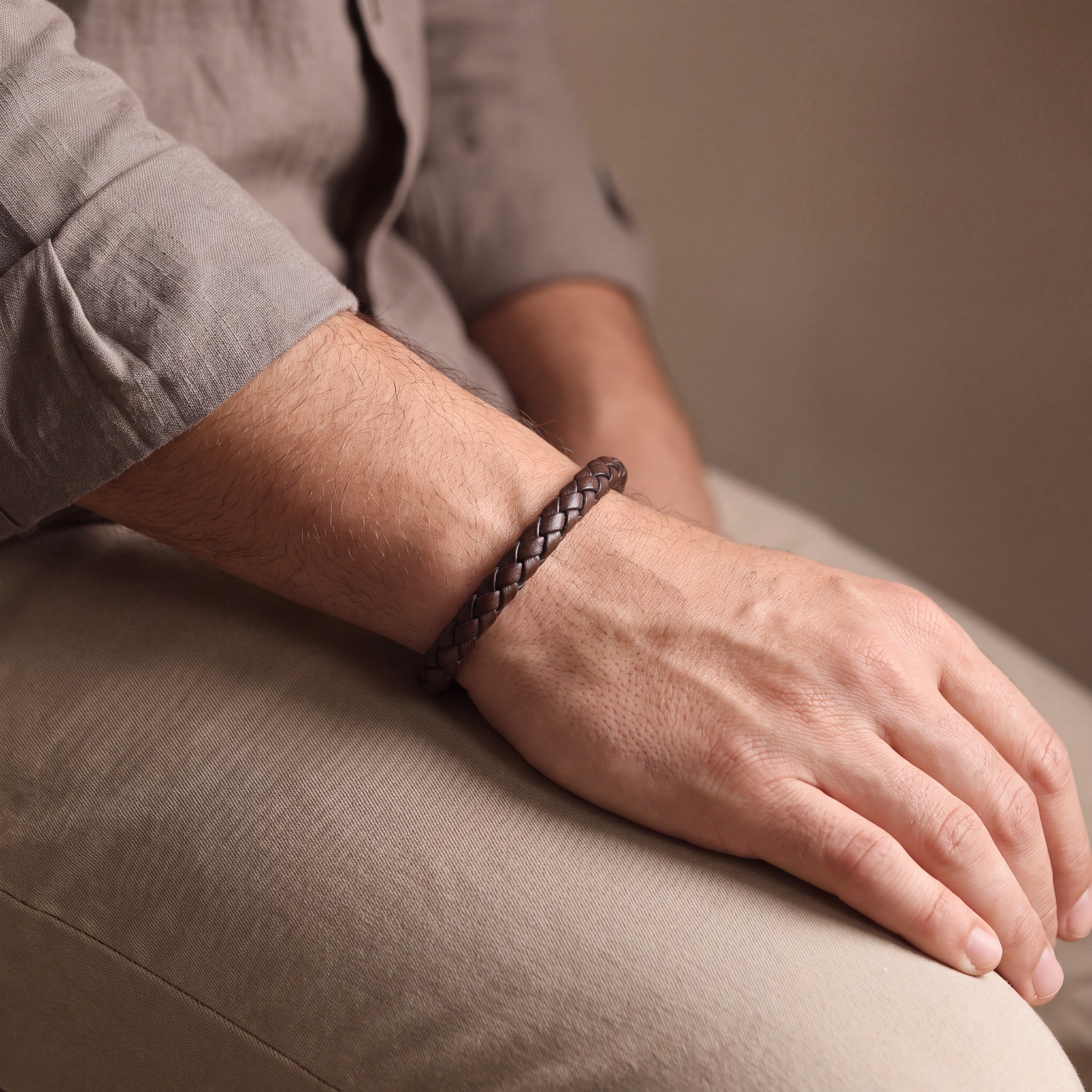 The Keeper — Men's Brown Leather Bracelet with Hidden Engraving