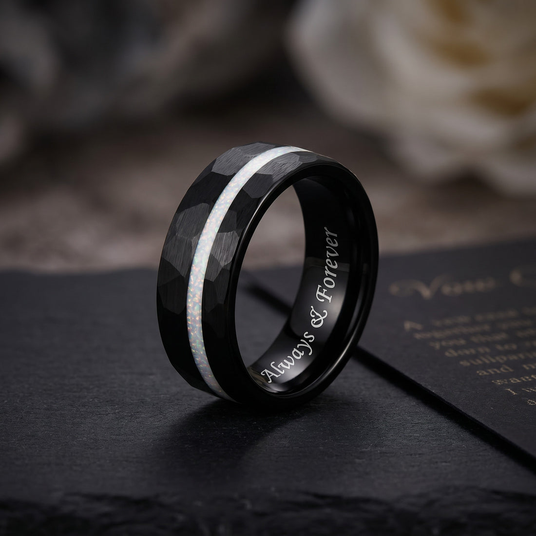 Lunar Opal Tungsten Wedding Band