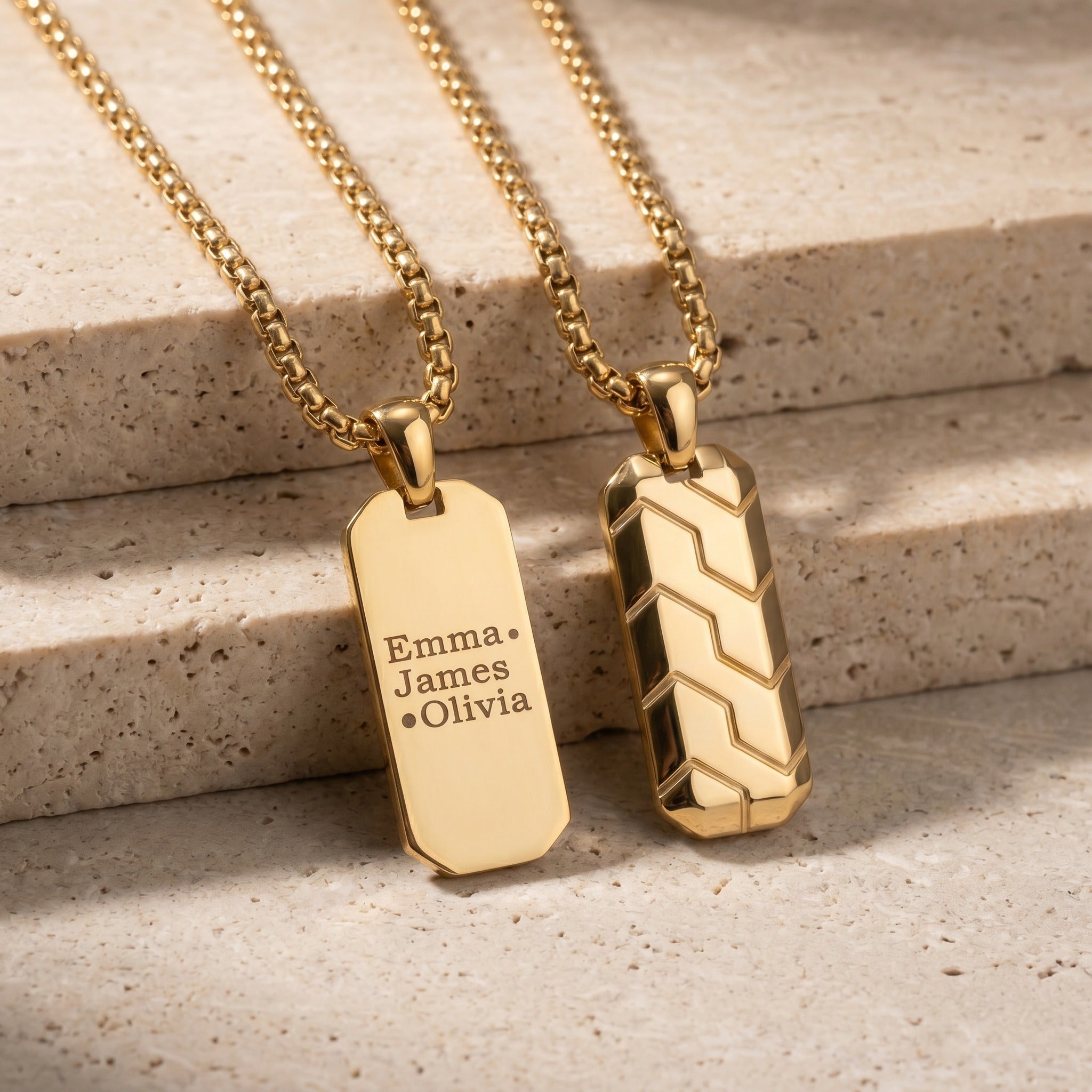 Personalized Gold Tag Necklace for Men – Engraved Pendant