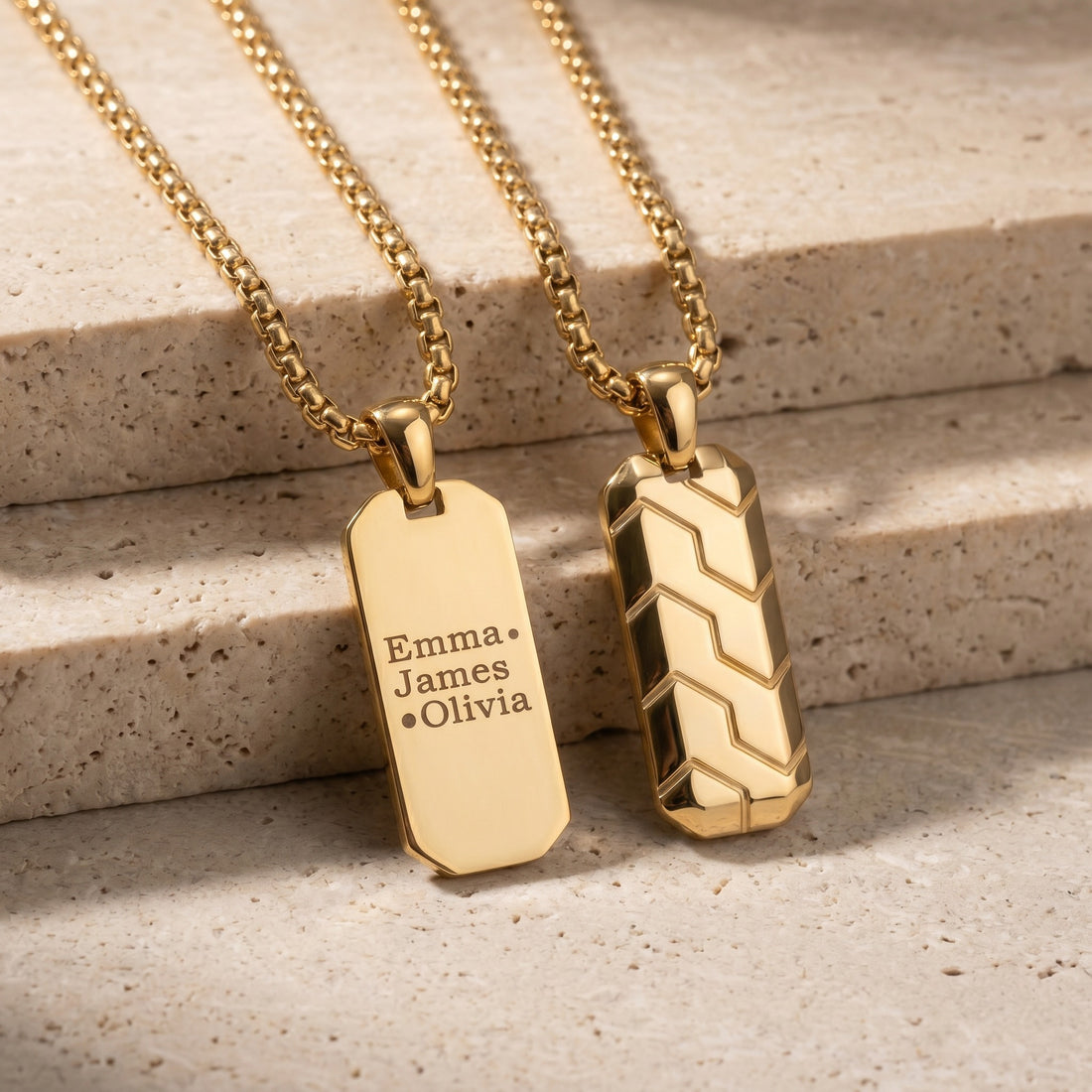 Personalized Gold Tag Necklace for Men – Engraved Pendant