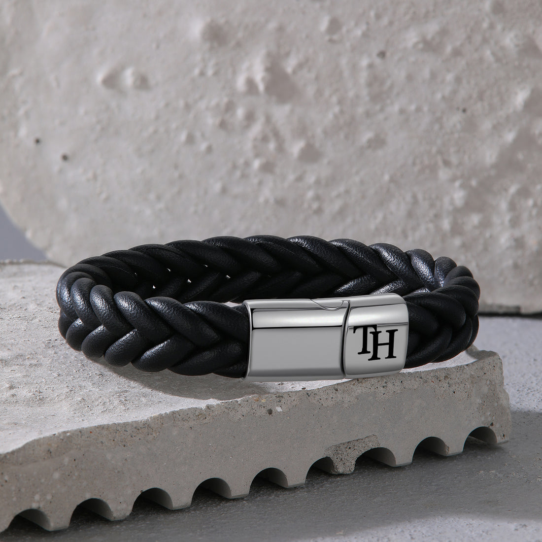 custom initial bracelet for him made of leather with gold accents