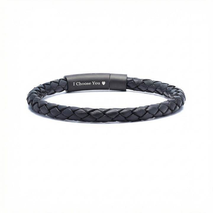 Personalized Leather Bracelet with Hidden Custom Message - Black
