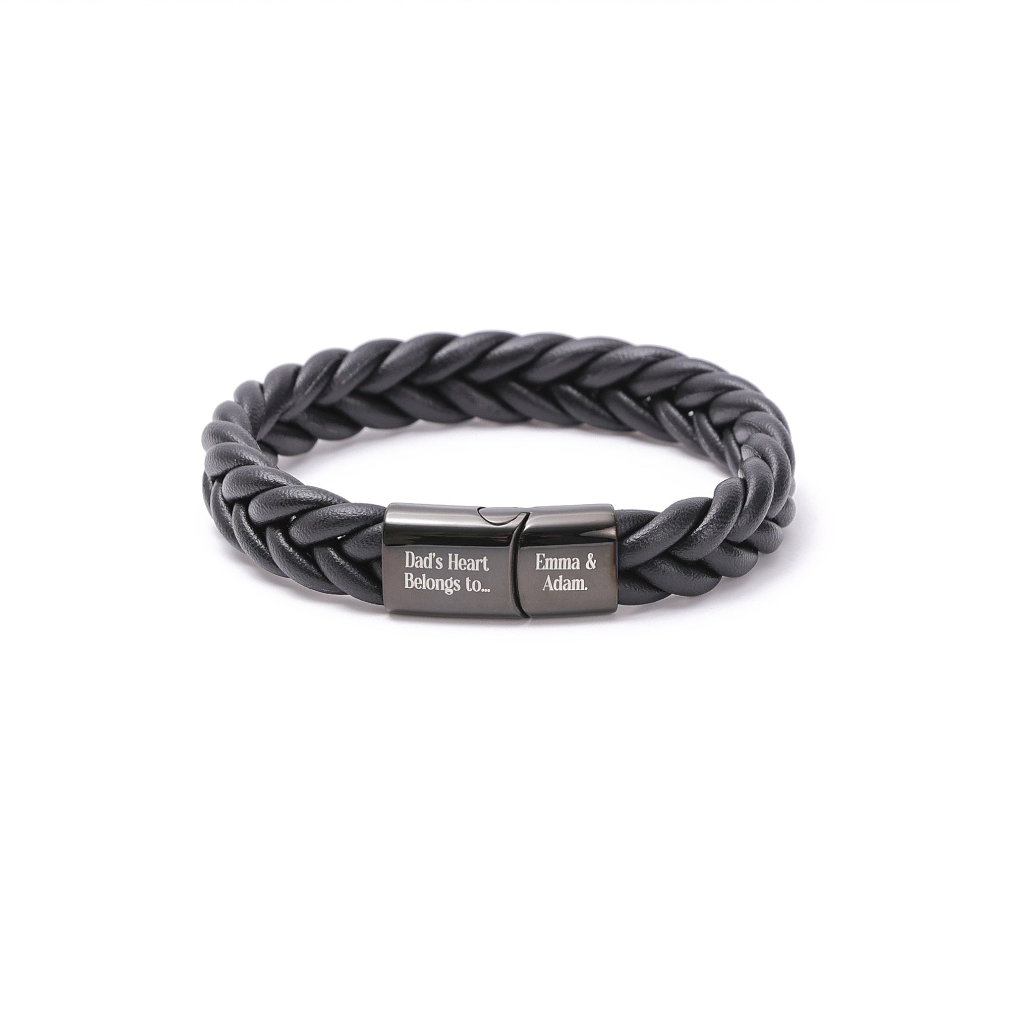 Mens Braided Leather Bracelet with Custom Engraving