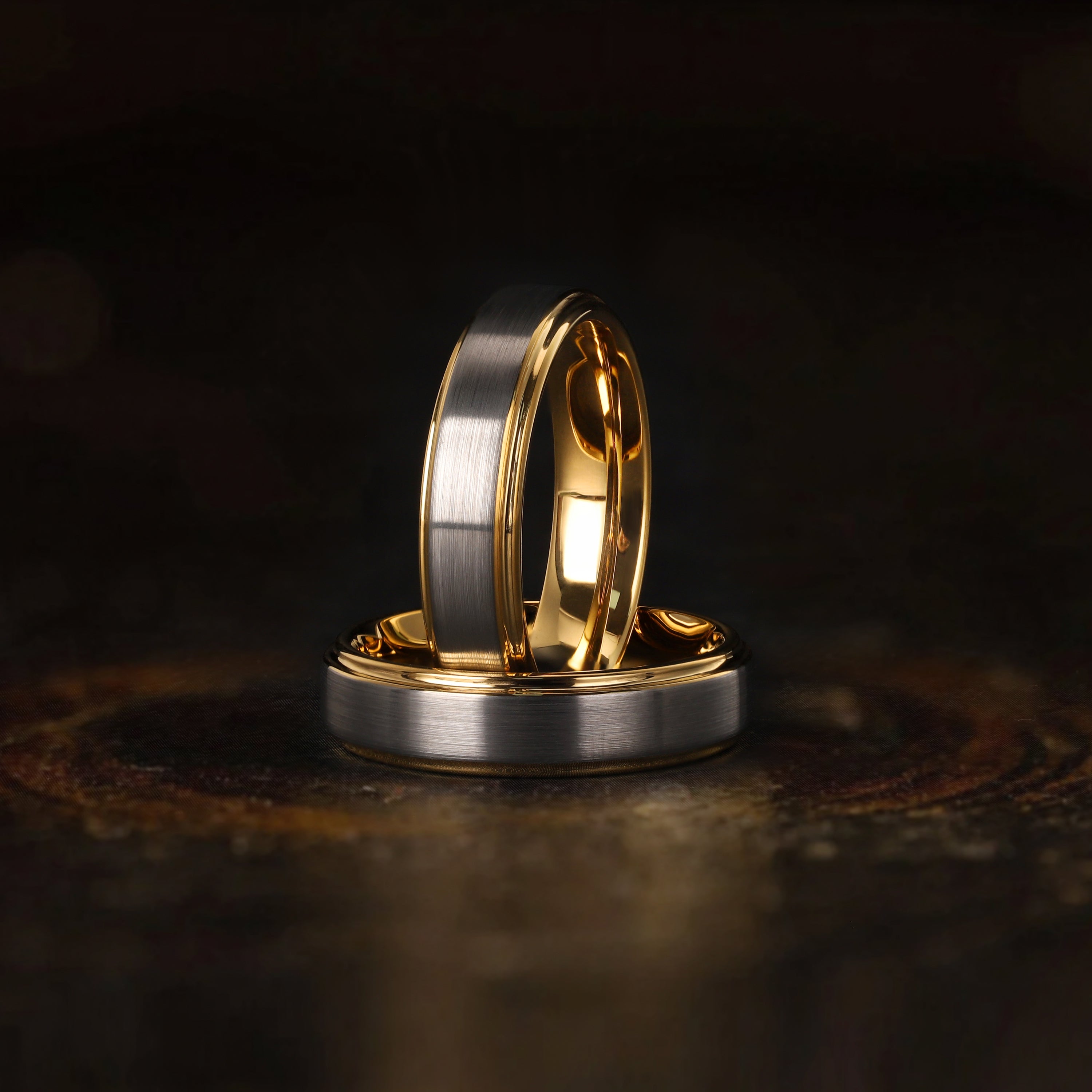 Elegant Promise ring men’s band with gold interior and sleek brushed finish