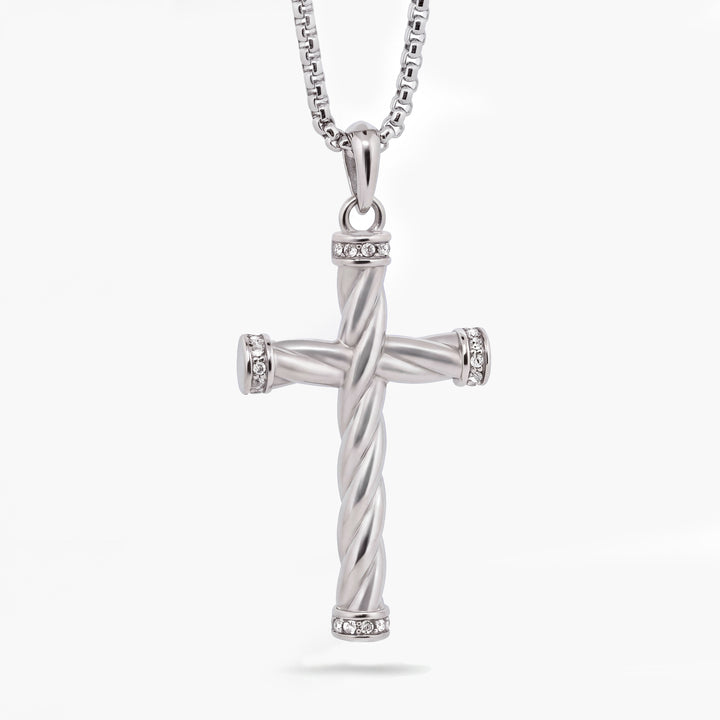 Threefold Twisted Cross Necklace - Silver