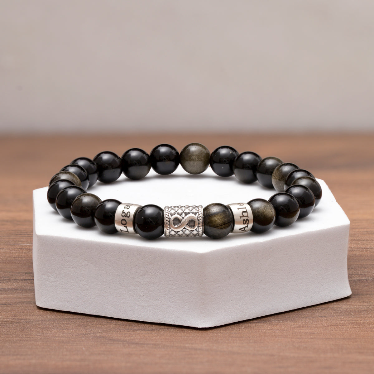 Custom Names Obsidian Bracelet with Silver Infinity Charm – Berradas