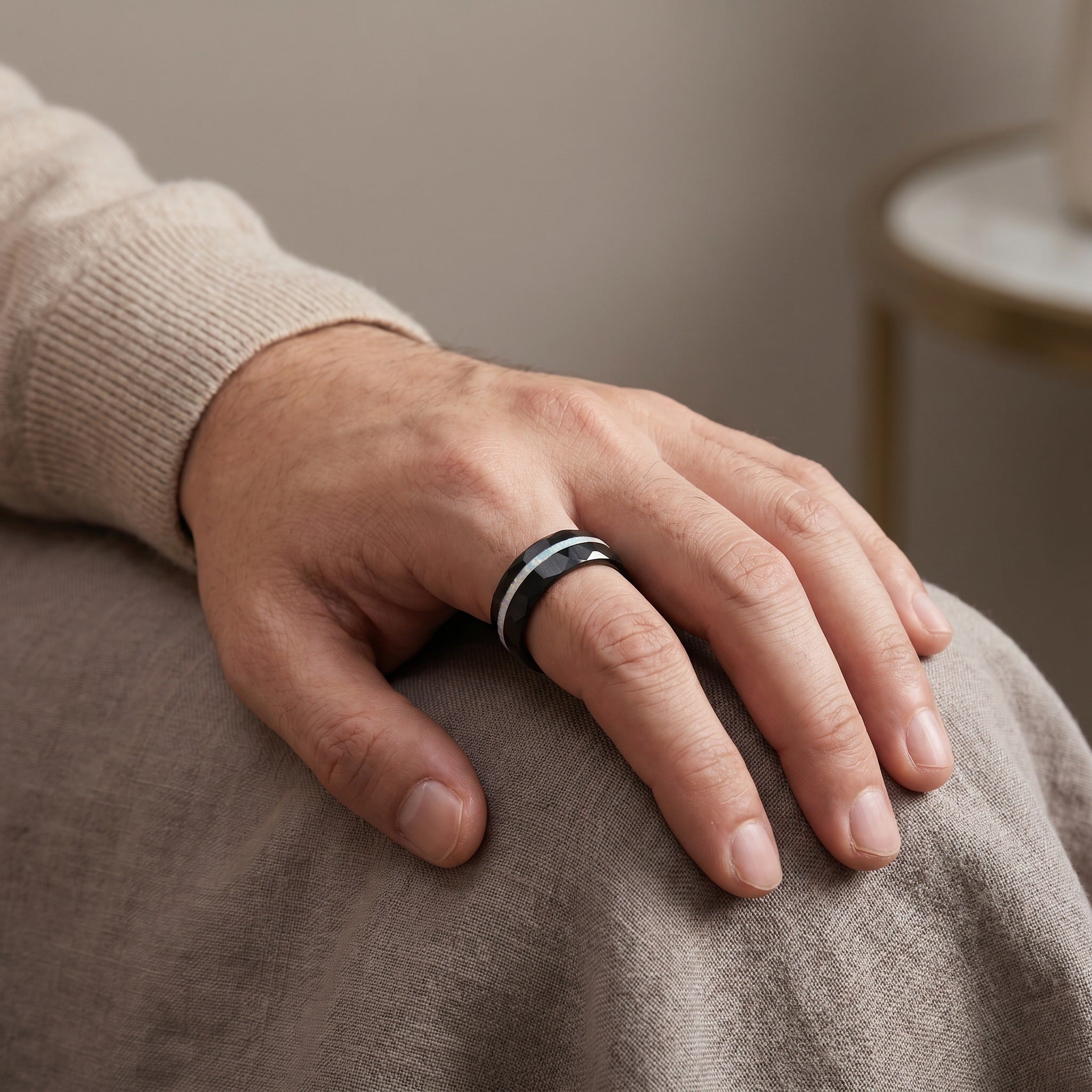 Lunar Opal Tungsten Wedding Band