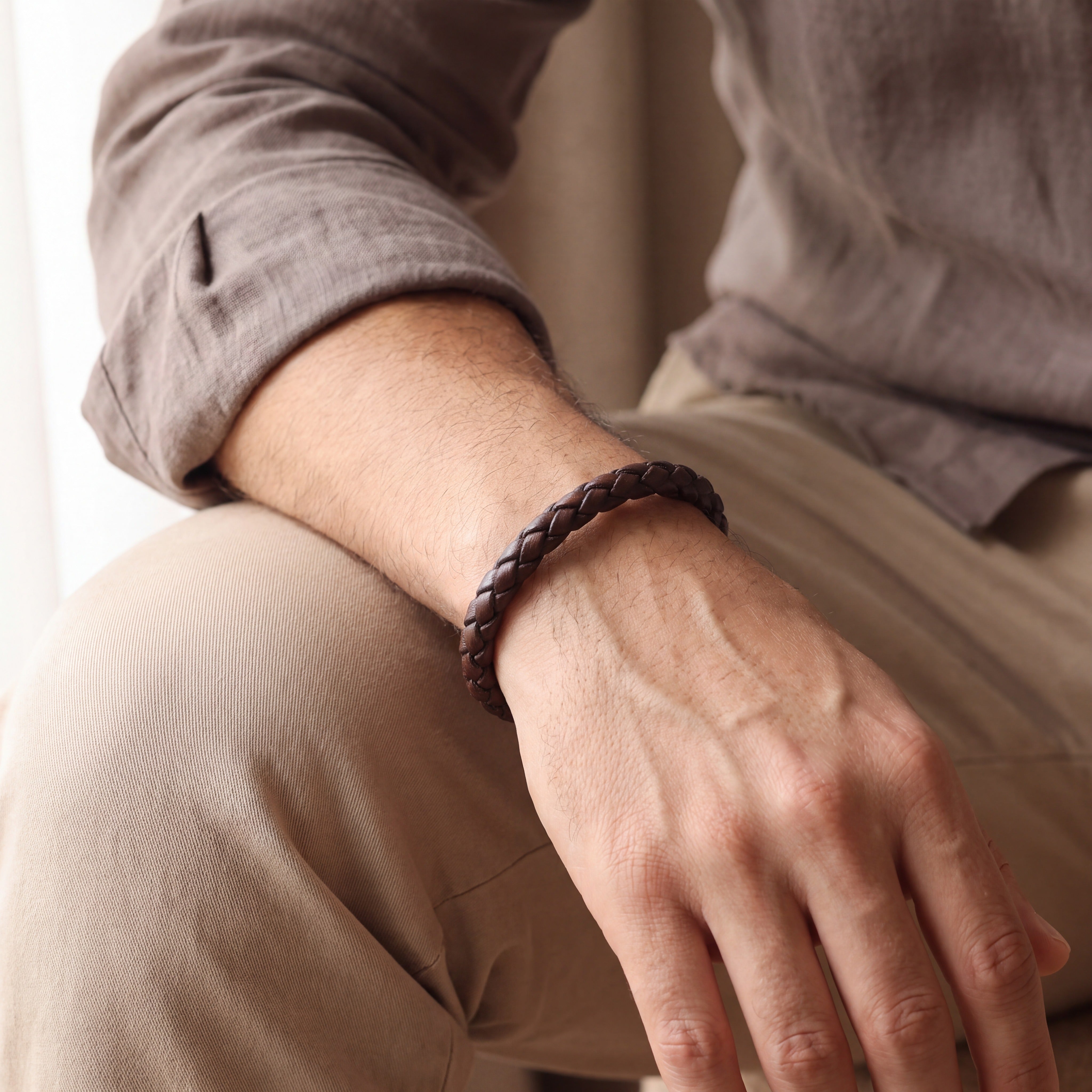 The Keeper — Men's Brown Leather Bracelet with Hidden Engraving